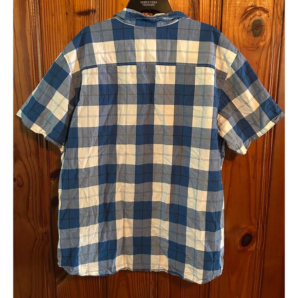 Mens Columbia blue/white checkered short sleeve button down shirt size XXL - Picture 2 of 3